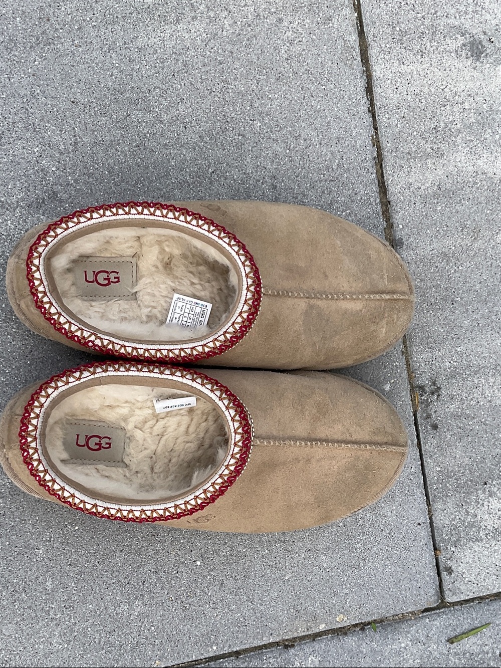 UGG Chestnut Slip-On Sheepskin Slippers with Red Trim